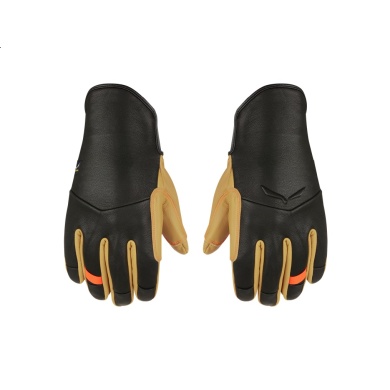 Salewa Winter Gloves (Full Leather Palm) Ortles AM - warm, windproof and breathable - black/yellow Men